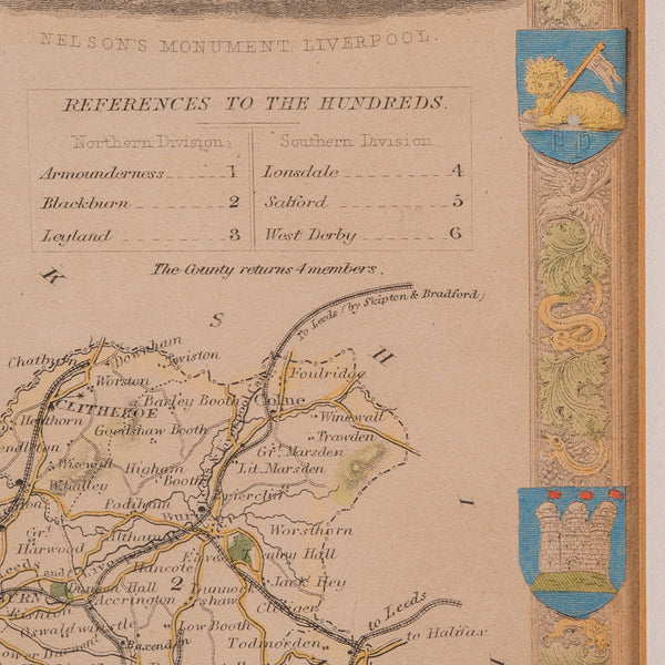 Antique County Map, Lancashire, English, Framed Lithography, Cartography, C.1860