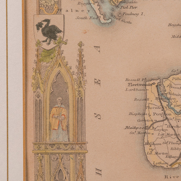 Antique County Map, Lancashire, English, Framed Lithography, Cartography, C.1860