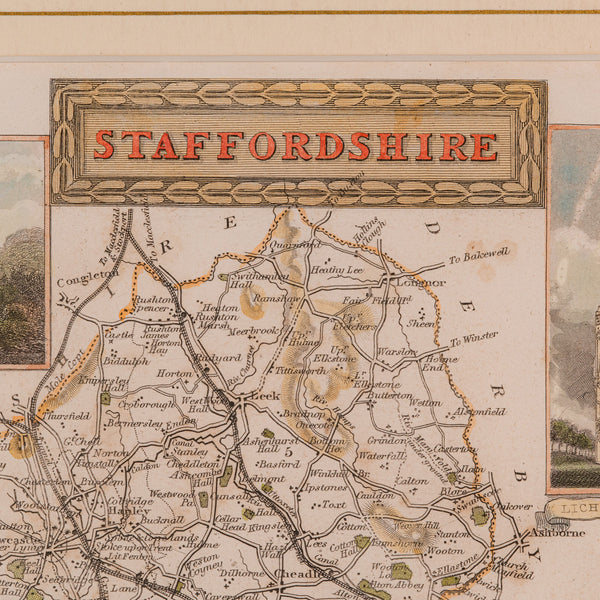 Antique County Map, Staffordshire, English, Framed Litho, Cartography, Victorian