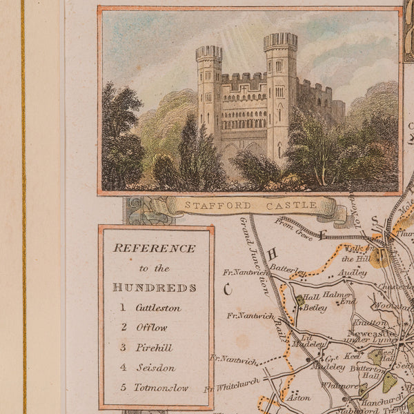 Antique County Map, Staffordshire, English, Framed Litho, Cartography, Victorian