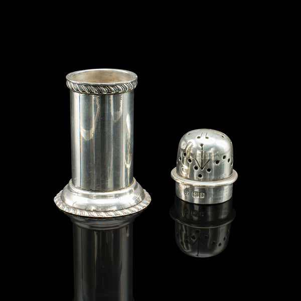 Antique Pepper Shaker, English, Sterling Silver, Edwardian, Hallmark, Dated 1908