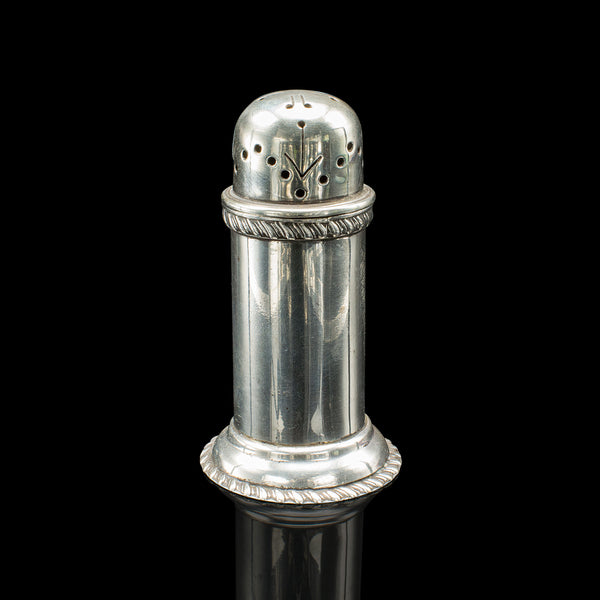 Antique Pepper Shaker, English, Sterling Silver, Edwardian, Hallmark, Dated 1908