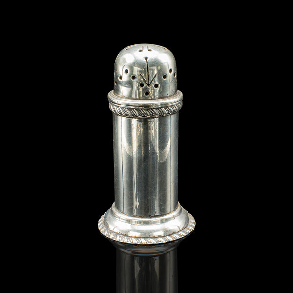 Antique Pepper Shaker, English, Sterling Silver, Edwardian, Hallmark, Dated 1908