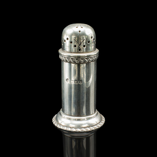 Antique Pepper Shaker, English, Sterling Silver, Edwardian, Hallmark, Dated 1908