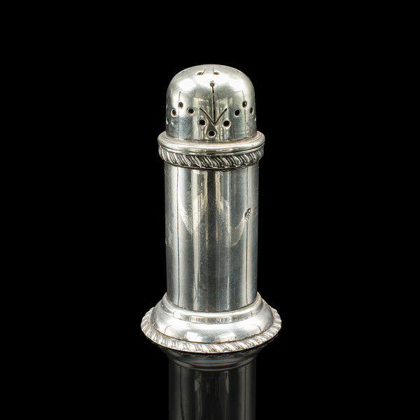 Antique Pepper Shaker, English, Sterling Silver, Edwardian, Hallmark, Dated 1908