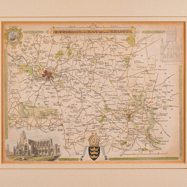 Antique Environs of Bath & Bristol Map, English, Framed Cartography, Victorian