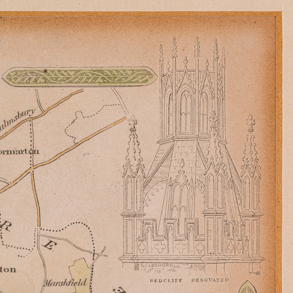 Antique Environs of Bath & Bristol Map, English, Framed Cartography, Victorian