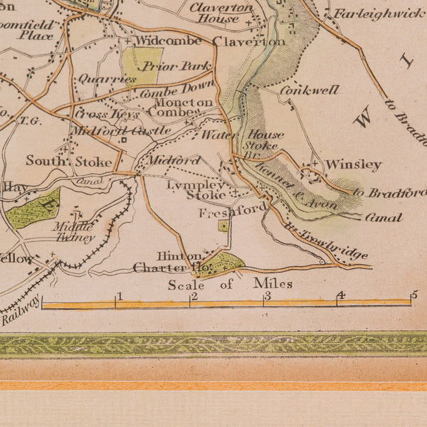 Antique Environs of Bath & Bristol Map, English, Framed Cartography, Victorian