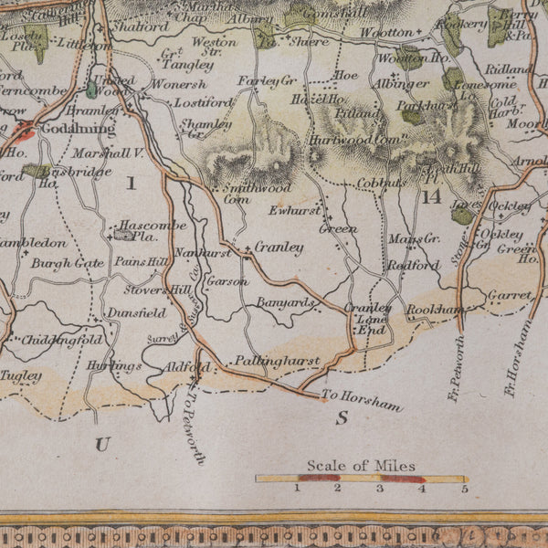 Antique County Map, Surrey, English, Framed Lithograph, Cartography, Victorian