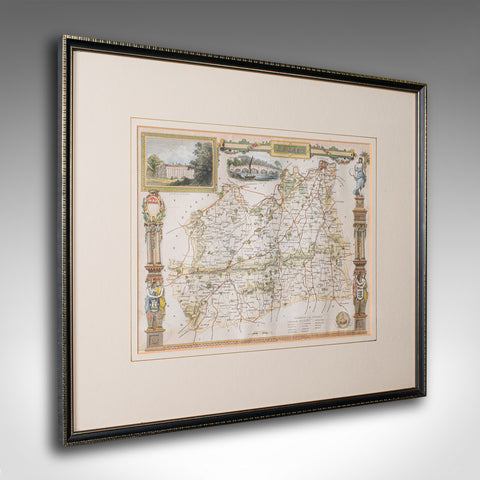 Antique County Map, Surrey, English, Framed Lithograph, Cartography, Victorian