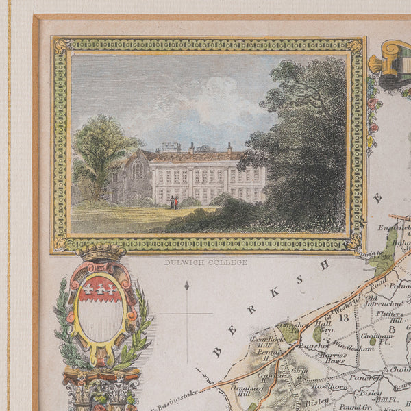 Antique County Map, Surrey, English, Framed Lithograph, Cartography, Victorian