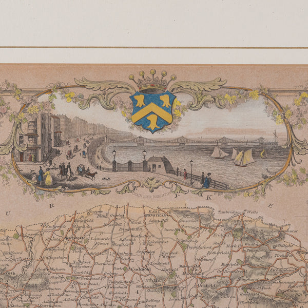 Antique County Map, Sussex, English, Framed Lithography, Cartography, Victorian