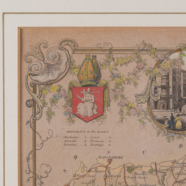 Antique County Map, Sussex, English, Framed Lithography, Cartography, Victorian