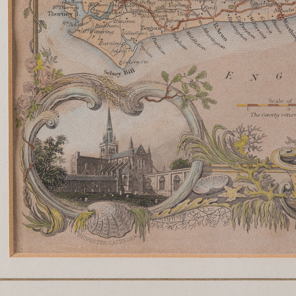 Antique County Map, Sussex, English, Framed Lithography, Cartography, Victorian