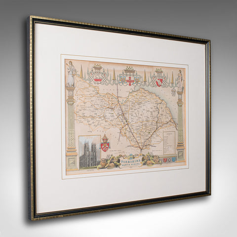 Antique North Yorkshire Map, English, Framed Lithography, Cartography, Victorian