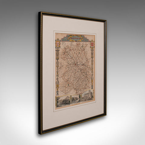 Antique Lithography Map, Shropshire, English, Framed, Cartography, Victorian