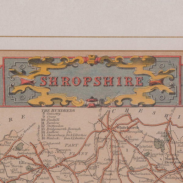 Antique Lithography Map, Shropshire, English, Framed, Cartography, Victorian