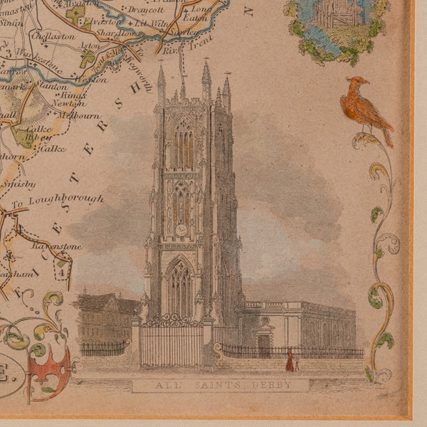 Antique Lithography Map, Derbyshire, English, Framed Cartography, Victorian