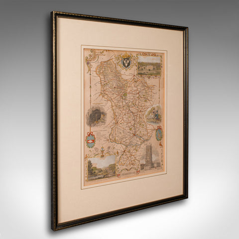 Antique Lithography Map, Derbyshire, English, Framed Cartography, Victorian