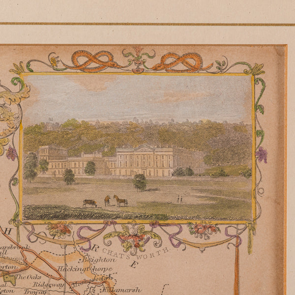 Antique Lithography Map, Derbyshire, English, Framed Cartography, Victorian