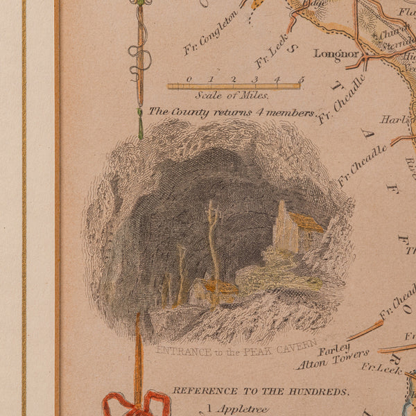 Antique Lithography Map, Derbyshire, English, Framed Cartography, Victorian