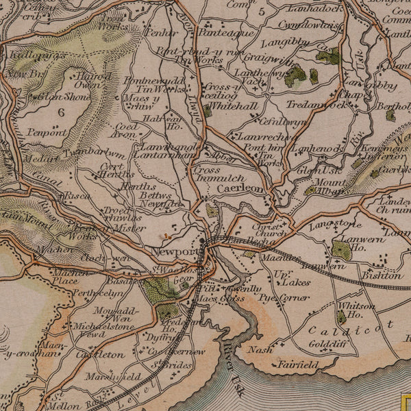 Antique Lithography Map, Monmouthshire, Framed, Welsh Cartography, Victorian