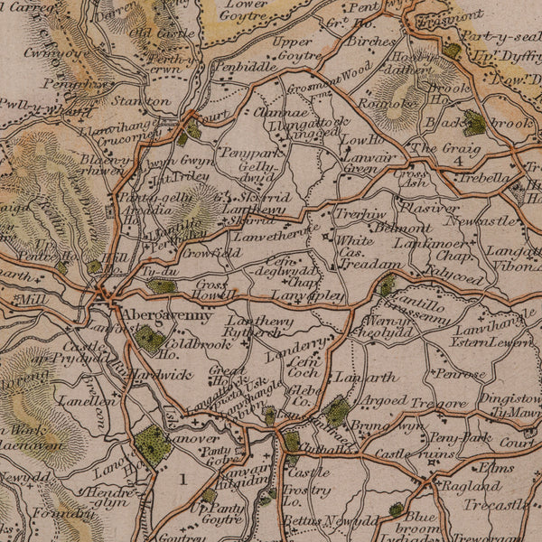 Antique Lithography Map, Monmouthshire, Framed, Welsh Cartography, Victorian