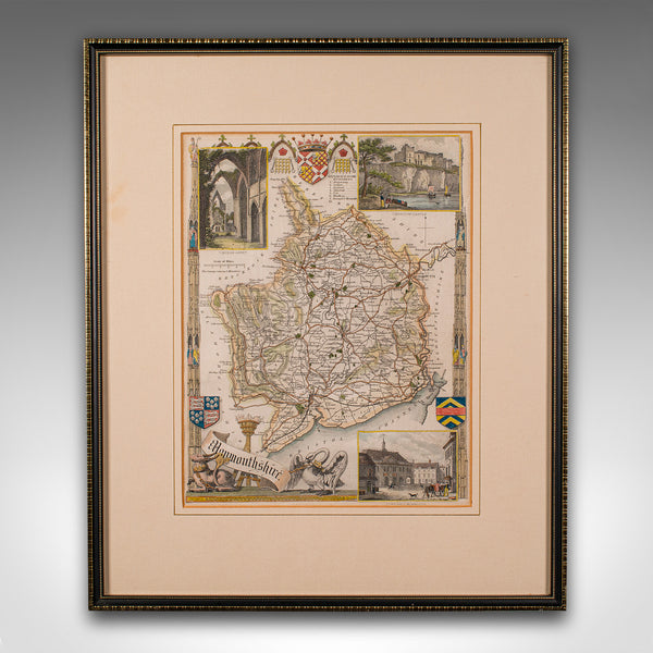 Antique Lithography Map, Monmouthshire, Framed, Welsh Cartography, Victorian