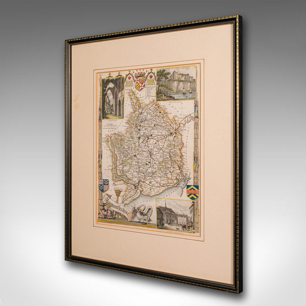 Antique Lithography Map, Monmouthshire, Framed, Welsh Cartography, Victorian