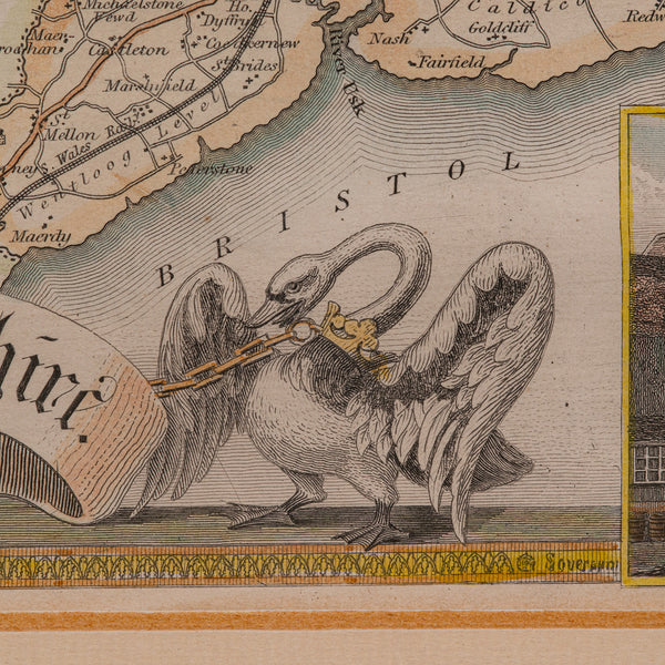 Antique Lithography Map, Monmouthshire, Framed, Welsh Cartography, Victorian