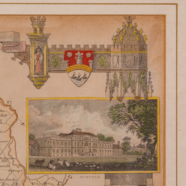 Antique Lithography Map, Cambridgeshire, English, Framed Cartography, Victorian