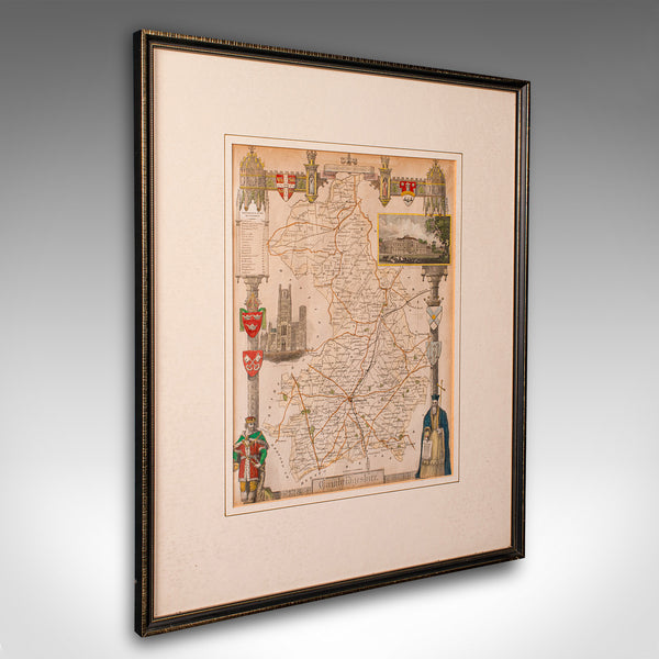 Antique Lithography Map, Cambridgeshire, English, Framed Cartography, Victorian