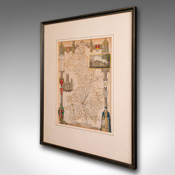 Antique Lithography Map, Cambridgeshire, English, Framed Cartography, Victorian