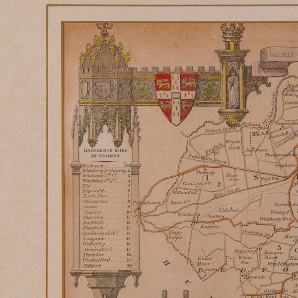 Antique Lithography Map, Cambridgeshire, English, Framed Cartography, Victorian