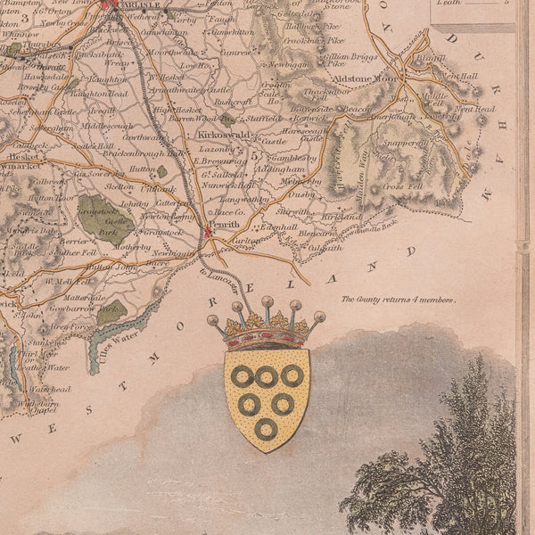 Antique Lithography Map, Cumberland, English, Framed, Cartography, Victorian