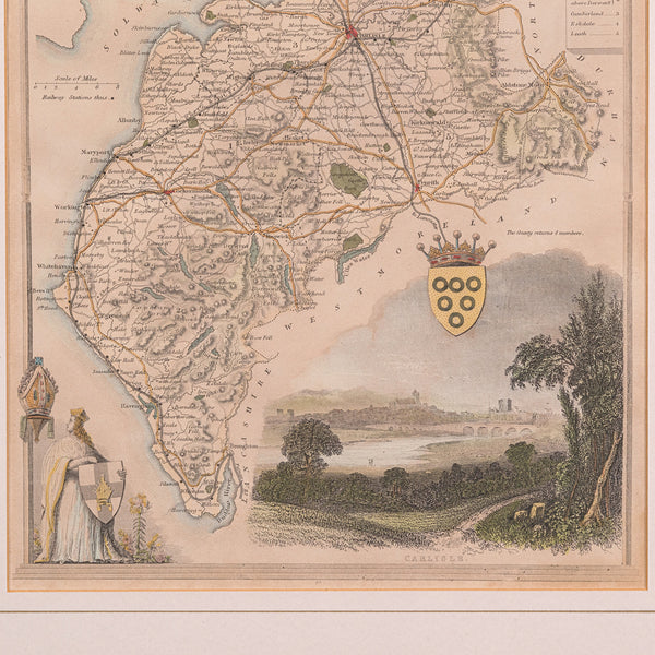 Antique Lithography Map, Cumberland, English, Framed, Cartography, Victorian