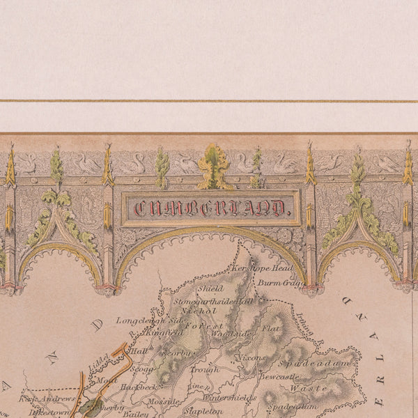 Antique Lithography Map, Cumberland, English, Framed, Cartography, Victorian