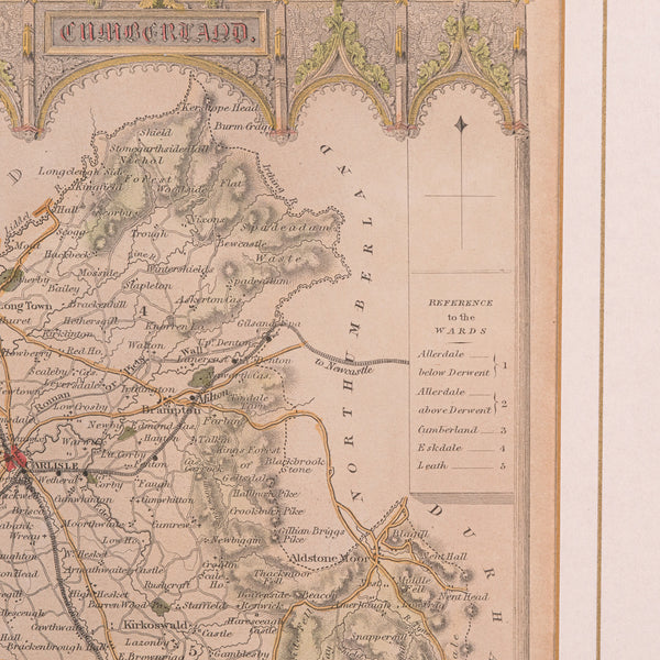 Antique Lithography Map, Cumberland, English, Framed, Cartography, Victorian