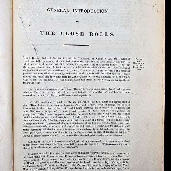 Large Antique Reference Book, The Close Rolls, Latin, Public Record, William IV