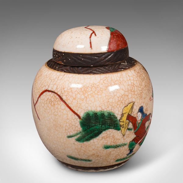 Small Antique Spice Jar, Japanese, Ceramic, Decorative Pot, Victorian, C.1900