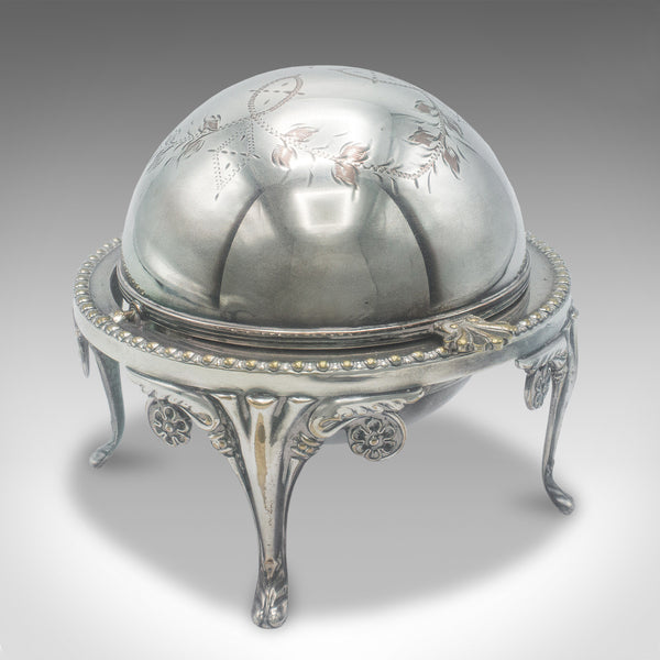 Antique Caviar Dome, English, Silver Plate, Glass, Serving Bowl, Edwardian, 1910