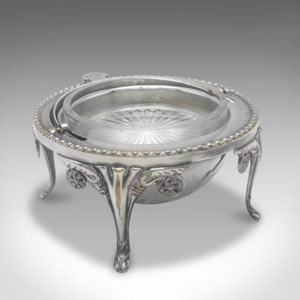 Antique Caviar Dome, English, Silver Plate, Glass, Serving Bowl, Edwardian, 1910