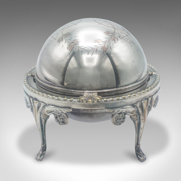 Antique Caviar Dome, English, Silver Plate, Glass, Serving Bowl, Edwardian, 1910