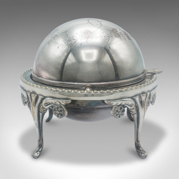 Antique Caviar Dome, English, Silver Plate, Glass, Serving Bowl, Edwardian, 1910