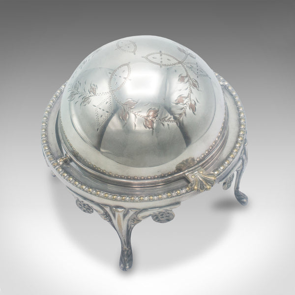 Antique Caviar Dome, English, Silver Plate, Glass, Serving Bowl, Edwardian, 1910