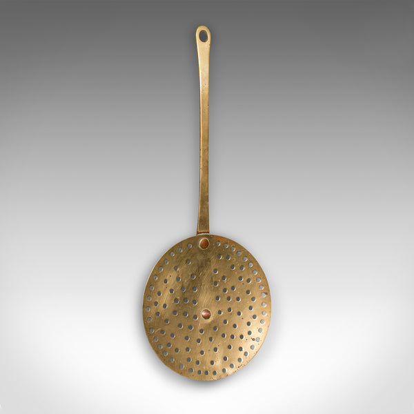 Antique Chestnut Warmer, English, Brass, Fireside Roasting Plate, Georgian, 1790