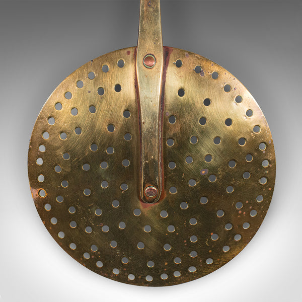 Antique Chestnut Warmer, English, Brass, Fireside Roasting Plate, Georgian, 1790