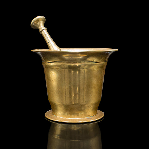 Antique Chemist's Mortar & Pestle, English Brass Apothecary Aid, Victorian, 1850