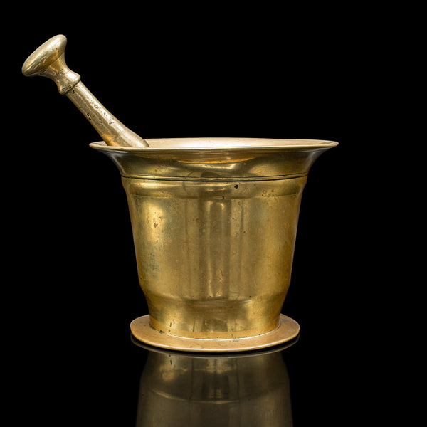 Antique Chemist's Mortar & Pestle, English Brass Apothecary Aid, Victorian, 1850