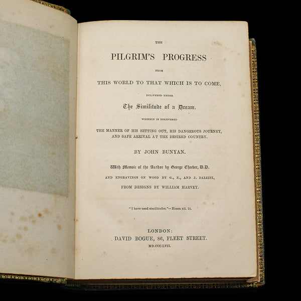 Antique Book, The Pilgrim's Progress, John Bunyan, English, Novel, Victorian